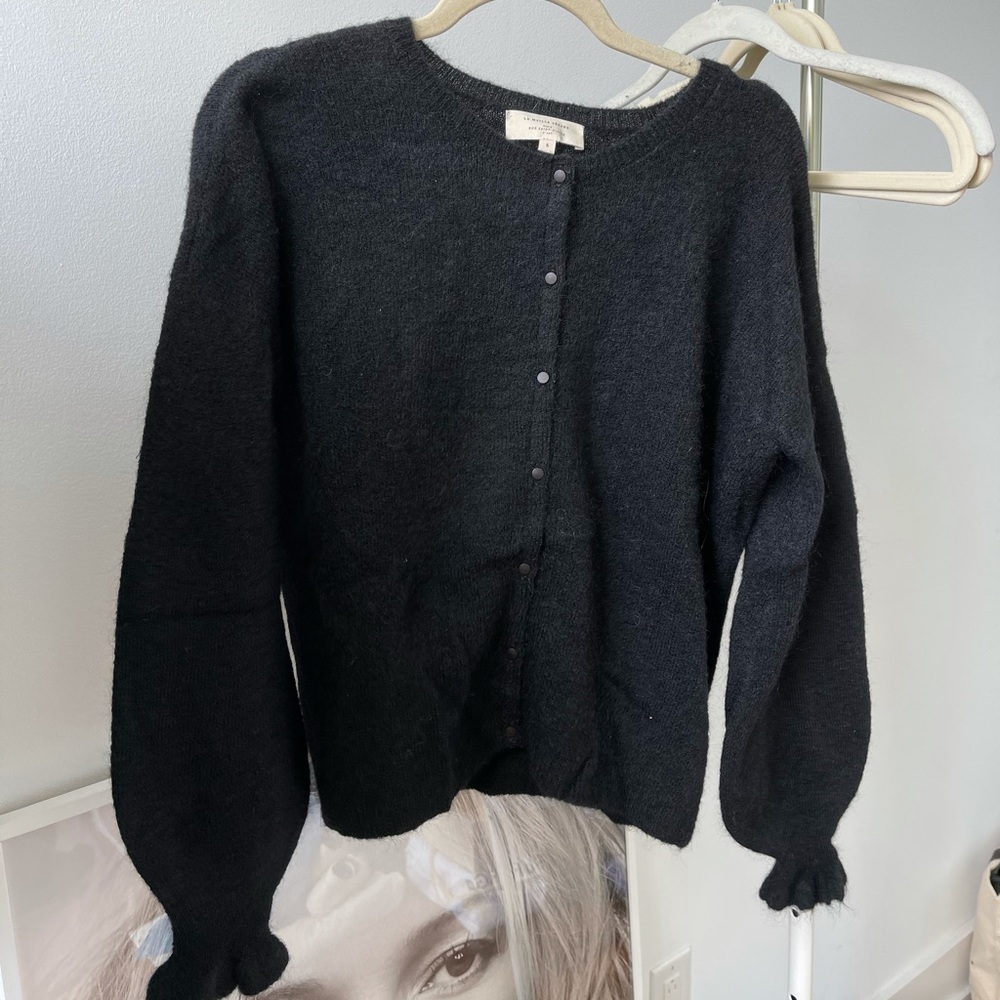 Sezane Black Button-Up Sweater